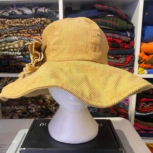 VINTAGE Y2K TAN CORDUROY SUN HAT W/ FLOWER DETAIL